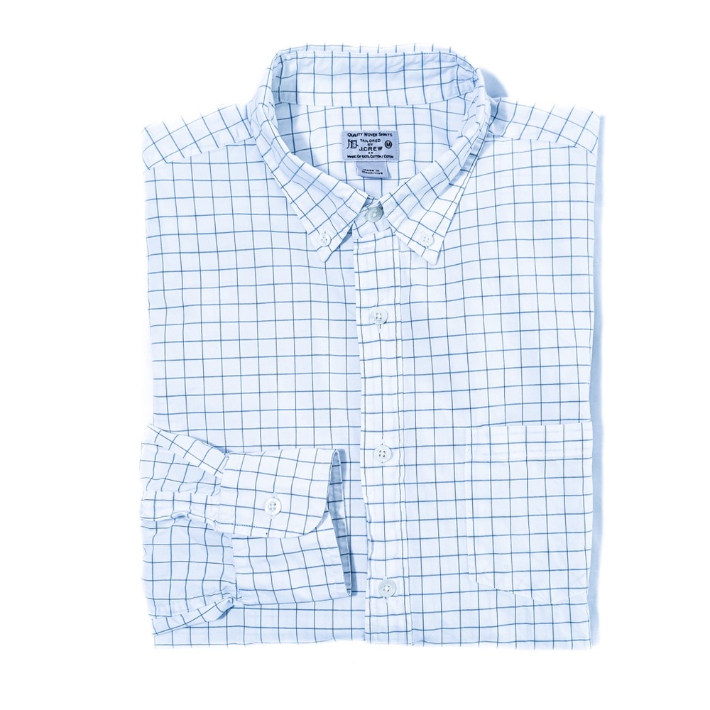 J.Crew Cotton Poplin Shirt in White with Thin Blue Windowpane Pattern